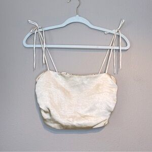 Zara Champagne Satin Texture Shoulder Tie Crop Top. Size S